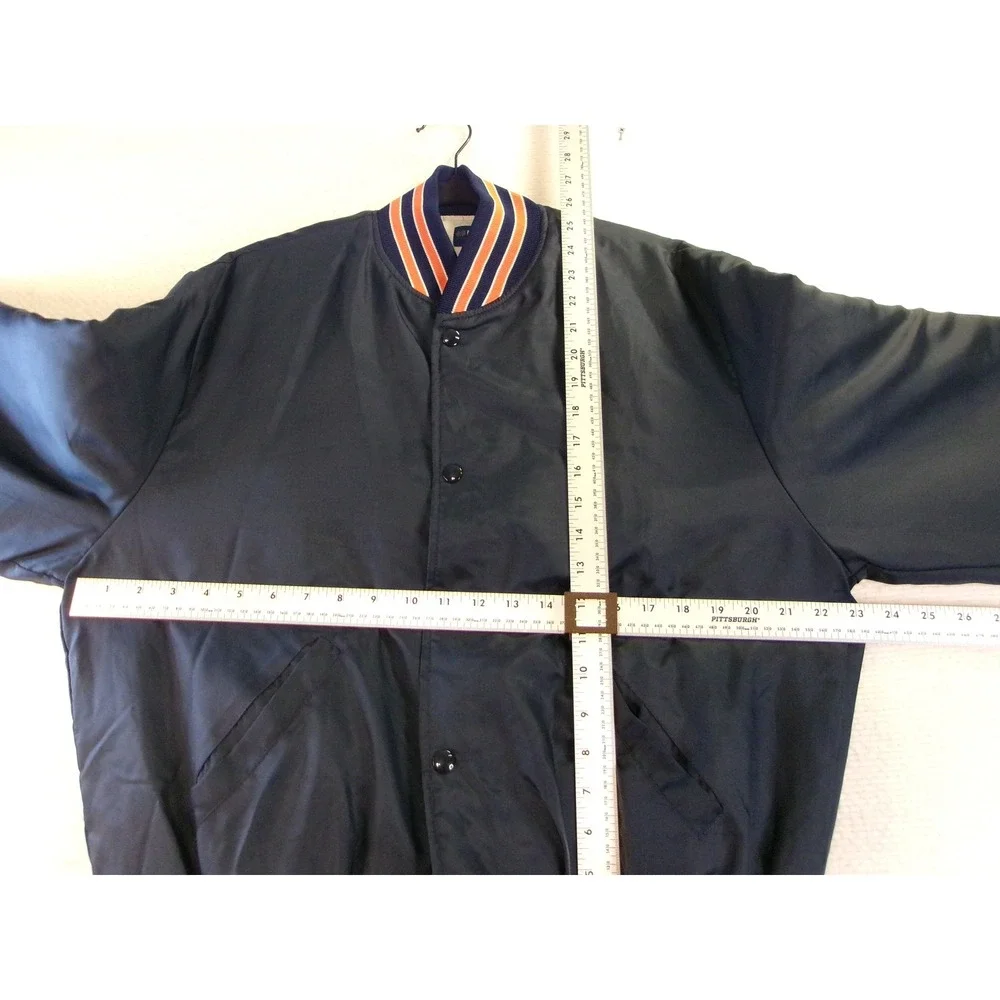 Holloway Mens L Varsity Bomber Jacket Navy Blue Striped Trim Made in USA 6430